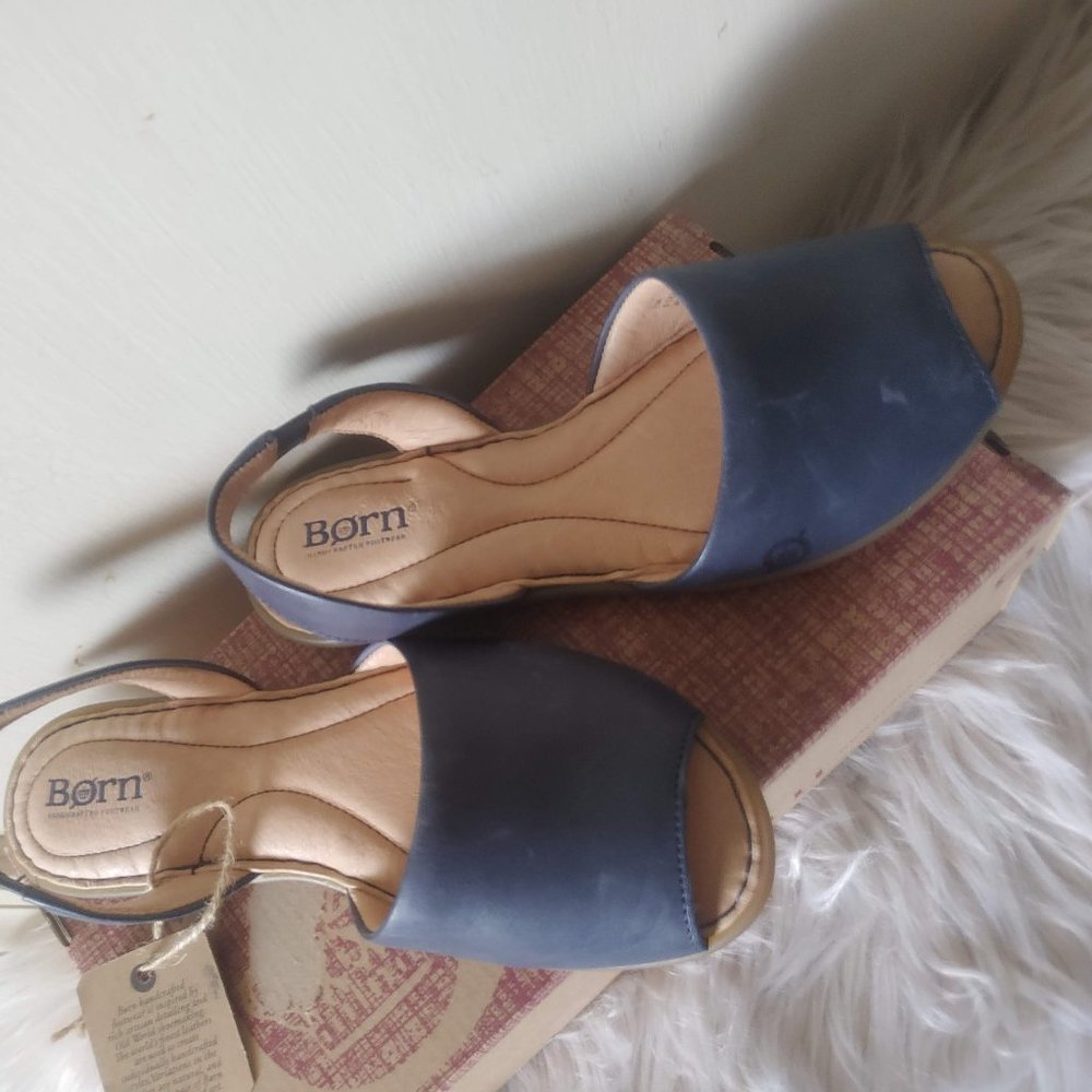 BORN Trang Slingback Sandal Blue Full Grain Leather Open Toe F18809 Size 7